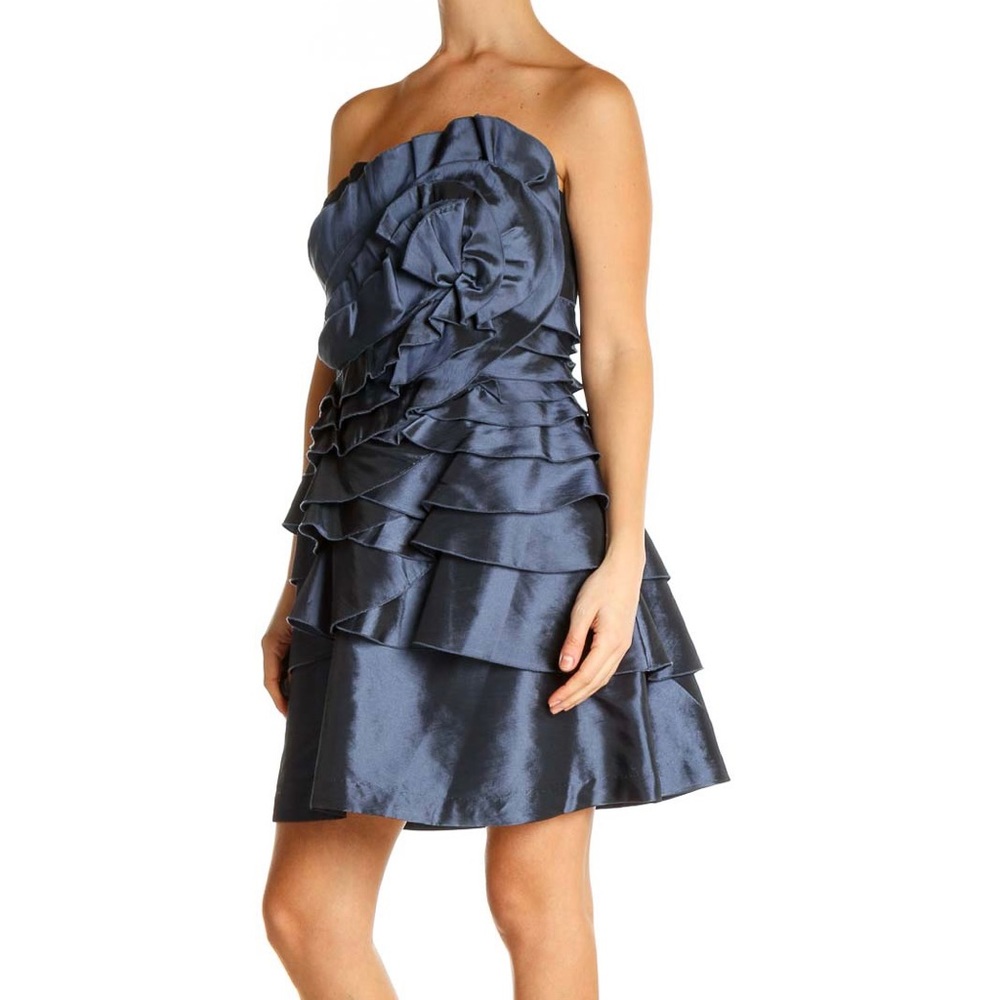 BCBGeneration Womens Blue Taffeta Strapless Cocktail Dress Tiered Ruffled size 2